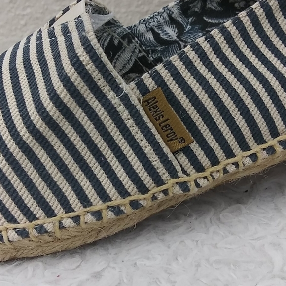Alexis Leroy Blue Striped Fabric Upper Round Toe Slip On Espadrille Flats - Picture 6 of 12